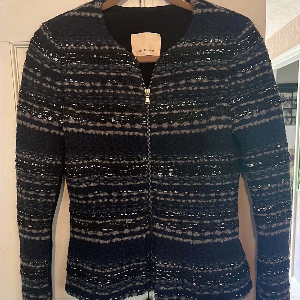 Rebecca Taylor  Navy Black and Gray Tweed Jacket